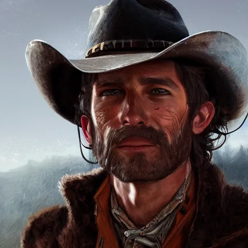 Image similar to a portrait of a cowboy in 2 0 7 0, intricate, highly detailed, digital painting, artstation, concept art, smooth, sharp focus, illustration, cinematic, vfx