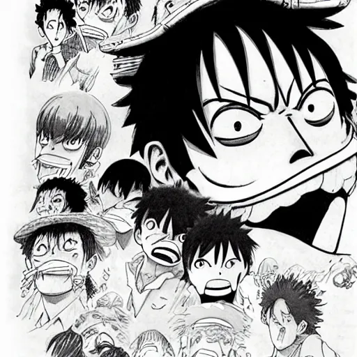 Image similar to [ luffy mustache ] ( by kim jung gi ) ( by george morikawa ) ( by kentaro miura ) ( by eiichiro oda )