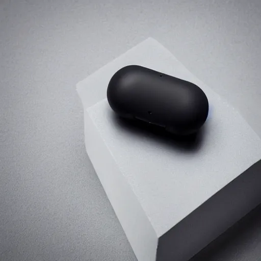 Image similar to black airpods pro case with marshmallow logo on it, studio, product photo