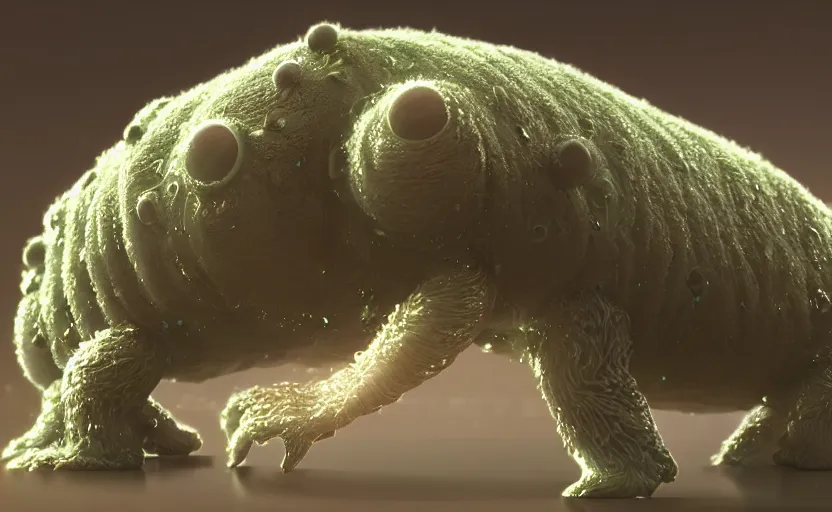 Prompt: microscopic tardigrades world, water bear, concept art, intricate details, highly detailed, photorealistic, disney pixar, octane render, iridescent, anime, 8 k