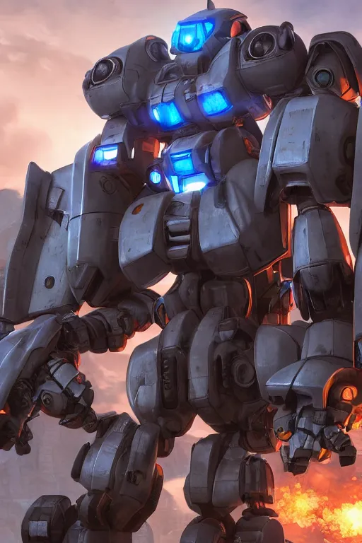 Image similar to mechwarrior 5 : mercenaries mech megaman transformer robot boss tank engine game octane render, 4 k, hd 2 0 2 2 3 d cgi rtx hdr style chrome reflexion glow fanart, global illumination ray tracing hdr fanart arstation by ian pesty by jesper ejsing pixar and disney unreal zbrush central hardmesh