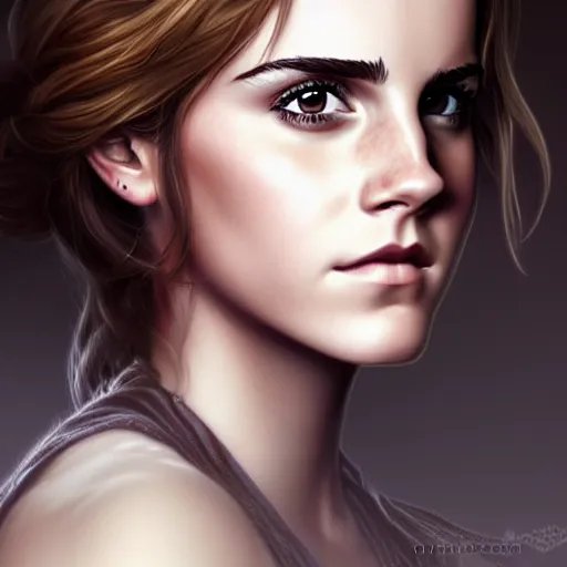 Image similar to Portrait emma watson, D&D, fantasy, intricate, highly detailed, digital painting, trending on artstation, sharp focus, illustration, style of Stanley Artgerm