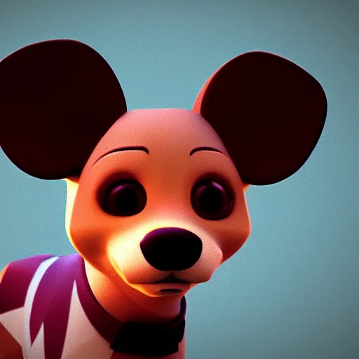 Image similar to warm cute low poly dog pixar disney cuddle close up dramatic warm lighting