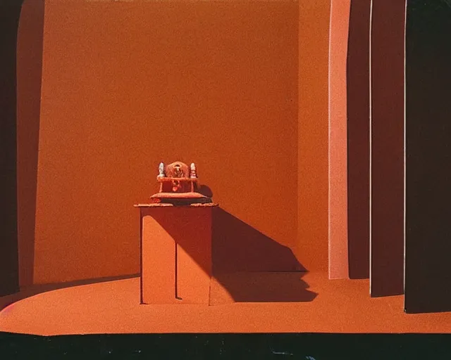 Image similar to by francis bacon, vivian maier, mystical redscale photography evocative. religious relics of the scarlet woman, displayed on an altar, luxury, opulence