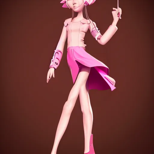 Prompt: Digital 2D, Digital 3D Stylized, Character Design, Character Modeling, Girl, Pink