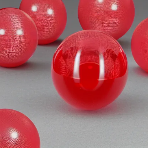Prompt: cellophane spheres on a red cube