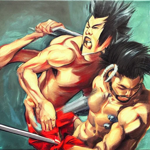 Prompt: yasuo vs yone, oil paint