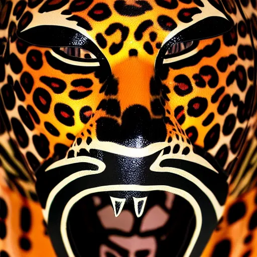 Prompt: a perfect centered mask of a shaman turning into a jaguar, 8 k,