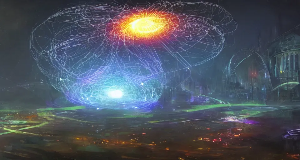 Image similar to pepople and a spiral - shaped white luminous attractor is floating near saint - petesburg, concept art, art for the game, professional lighting, art