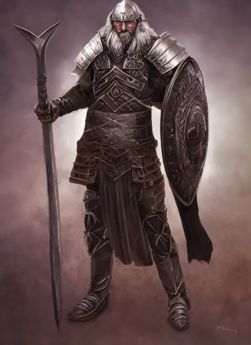 Image similar to warrior character portrait paladin old male hobbi fantasy