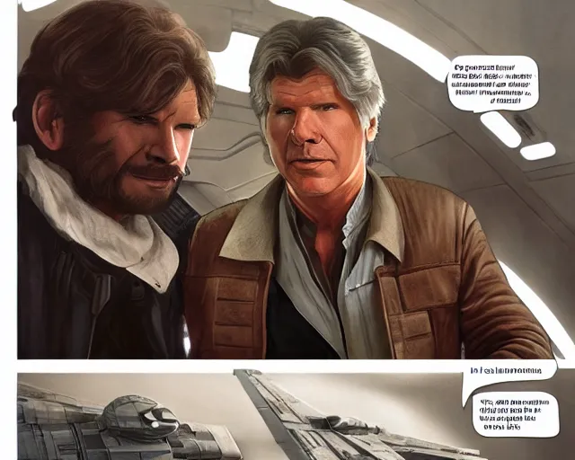 Prompt: the most amazing dream you ever had about han solo, harrison ford,, star wars, gta v, hyper realistic, ambient lighting, concept art, intricate, hyper detailed, smooth, volumetric lighting, george lucas, ralph mcquarrie, octane