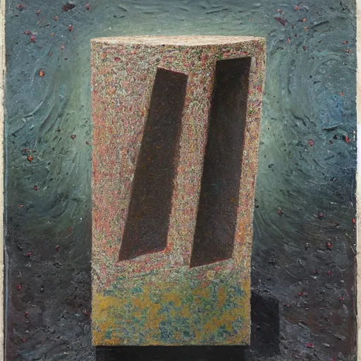 Image similar to a detailed, impasto painting by shaun tan and louise bourgeois of an abstract, forgotten sculpture by ivan seal and the caretaker