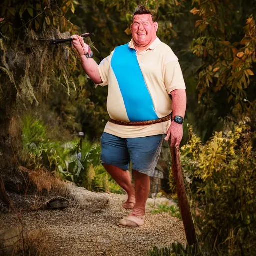 Image similar to portrait photo still of real life fred flintstone, 8 k, 8 5 mm f 1. 8