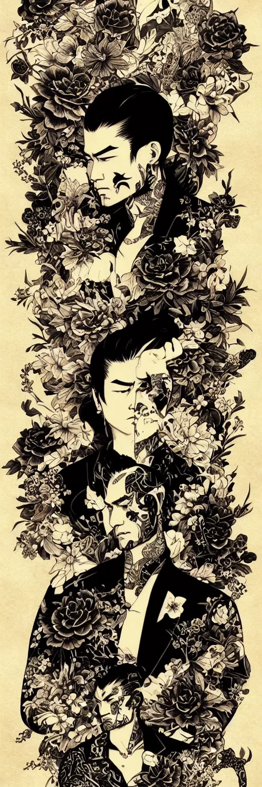 Image similar to silhouette of Yakuza style tattoosillustration, intricate, elegant, highly detailed, digital art, ffffound, art by JC Leyendecker and sachin teng