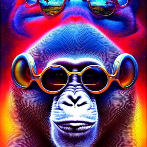 Prompt: ! dream ( monkey wearing sunglasses ) ( ( ( hyper detailed masterpiece, psychedelic fractal pattern, jean giraud, digital art painting, dream wave aesthetic, ethereal, artgerm, donato giancola, tom bagshaw ) ) )