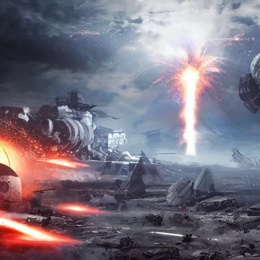 Image similar to science - fiction futuristic apocalyptic war scene with explosions