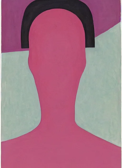 Prompt: portrait of a pink alien with minimalistic and aesthetic geometric shapes and patterns, muted color palette, symmetric, symbolist, abstract, spiritual art painting by Hilma At Klint