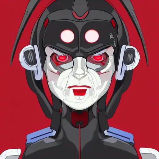 Prompt: a muscular female cyborg ( 8 0 % machine, 2 0 % human ) with glowing red eyes and an evil smile, recharging herself, sci - fi themed, pixiv, vector art