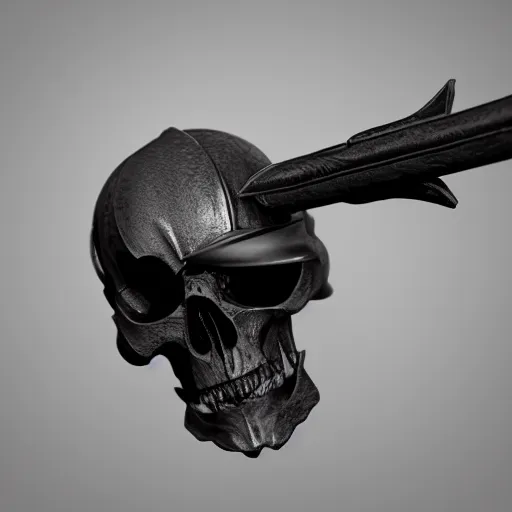 Image similar to a black sword skull handle, ornament, on a gray background, a 3 d render by dom qwek, studio lighting, raytracing, trending on polycount, futurism, hard surface modeling, rendered in maya, artstation hd