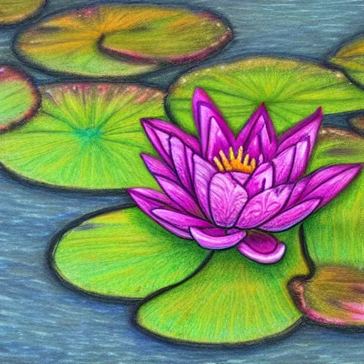 Prompt: a color pencil painting of a waterlily, floral painting, textile