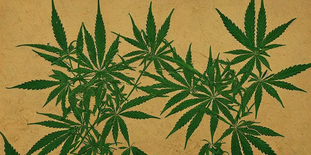 Prompt: Cannabis, ancient painting style