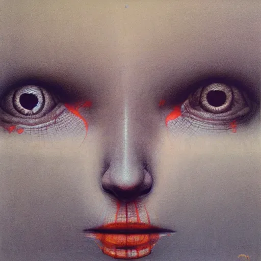 Image similar to beksinski, zdzisław - her eyes wide, oil on canvas