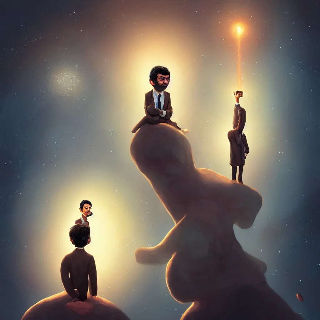 Image similar to Portrait of Mr Bean reaching enlightenment and becoming one with the universe, highly detailed, concept art, illustration, cinematic, artstation, digital painting, mystical, zen