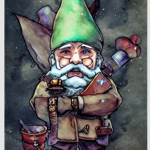 Image similar to Gnome Alchemist distilling botanicals, drawn by Yoji Shinkawa, water color, Dungeons and Dragons, Wizards of the Coast