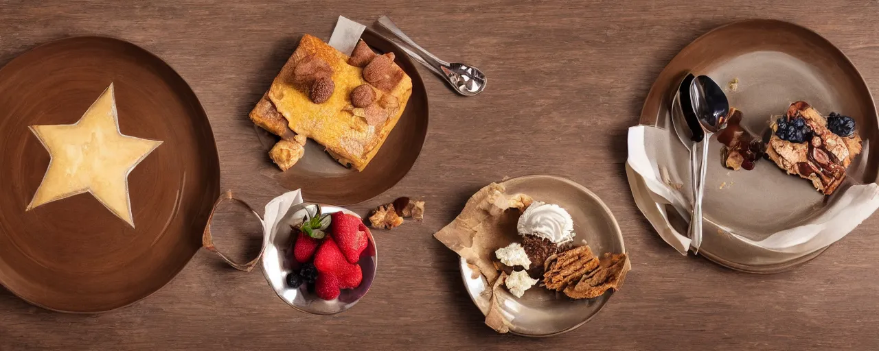 Prompt: Dessert Serving Plate in five-star restaurant. Promotional Advertisement Photo.