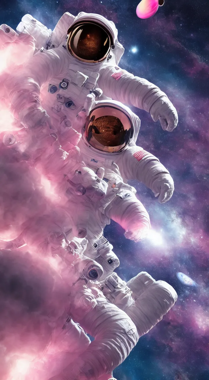 Image similar to astronaut in pink space, mobile wallpaper, ultra realistic, hyper detailed, octan render, unreal engine 5, 8 k
