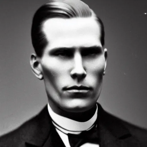 Image similar to A photograph portrait of Jerma985 with slicked back hair in the early 1900s, taken in the early 1900s, grainy, taken on a early 1900s Kodak Camera, realistic, hyperrealistic, very realistic, highly detailed, very detailed, extremely detailed, detailed, digital art, trending on artstation