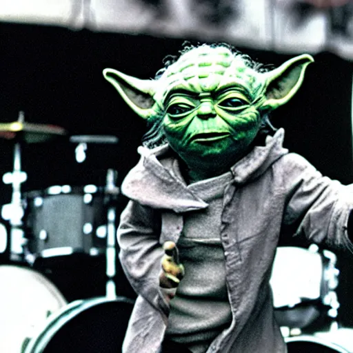 Image similar to yoda performing at woodstock