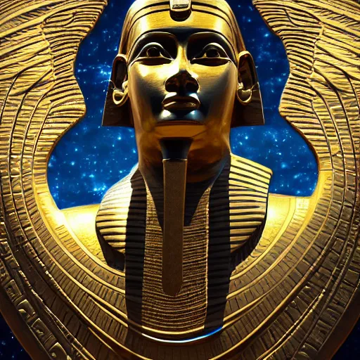 Prompt: realistic image of majestic egyptian god. beautiful majestic triumphant. realistic. beautiful. mysterious. intricately detailed. meticulously rendered. background nisbstarry skym astrophotography. epic. 4 k hd. trending on art station. h 7 6 8