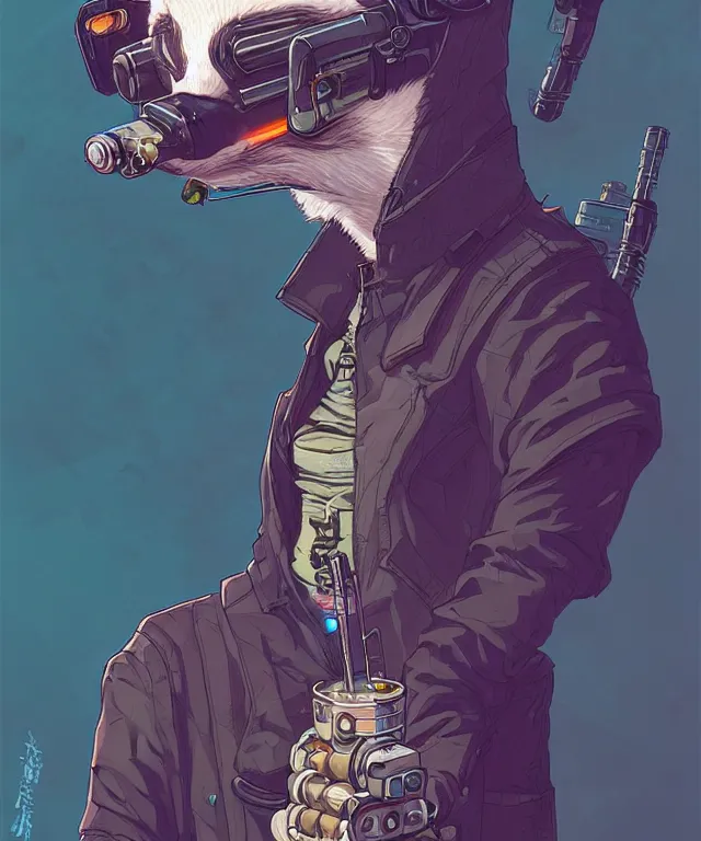 Image similar to a portrait of an anthropomorphic cyberpunk badger smoking a cigar, cyberpunk!, fantasy, elegant, digital painting, artstation, concept art, matte, sharp focus, illustration, art by josan gonzalez