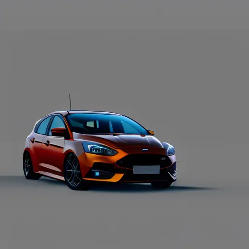 Prompt: ford focus st, fast shot, at night, low-polygon render, mist, dark lighting, digital painting, art,