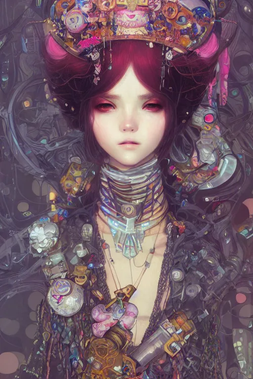 Image similar to portrait of beautiful young fairy, cyberpunk, Warhammer, highly detailed, artstation, illustration, art by Gustav Klimt and Range Murata and Ilya Kuvshinov and Sakimichan