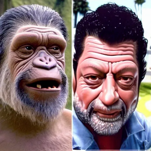 Image similar to cesar from planet of the apes but he looks like andy serkis