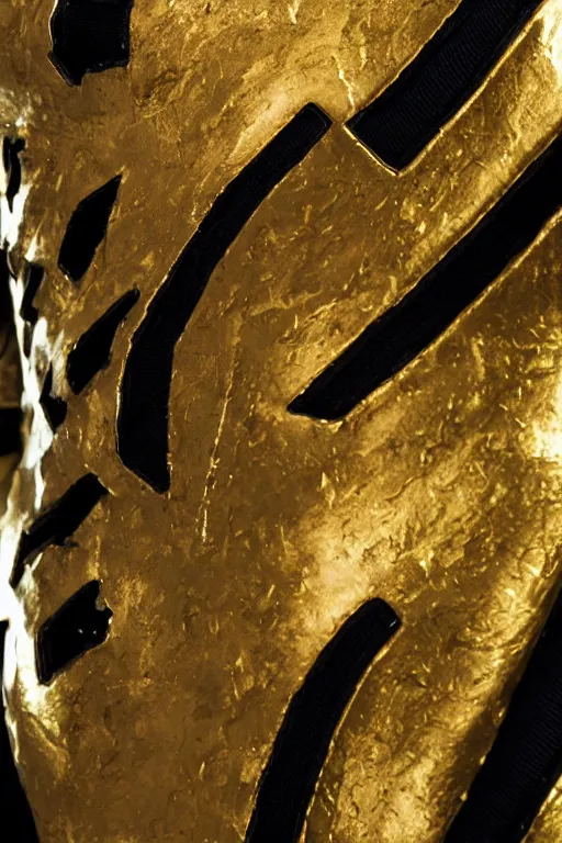 Image similar to high detail close up photography of ancient gold saiyan space armor.