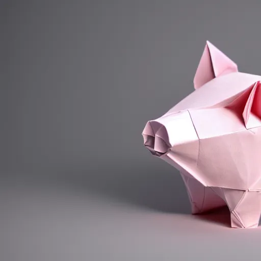 Prompt: origami pig in pink paper, 3 d render, ultra detailed, on white background, studio shot