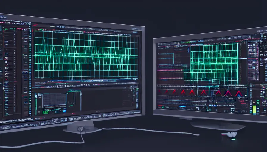 Prompt: rct screen showing oscilloscope on old soviet machine, volumetric lighting, photorealistic rendering, artstation, redshift, octane, golden ratio