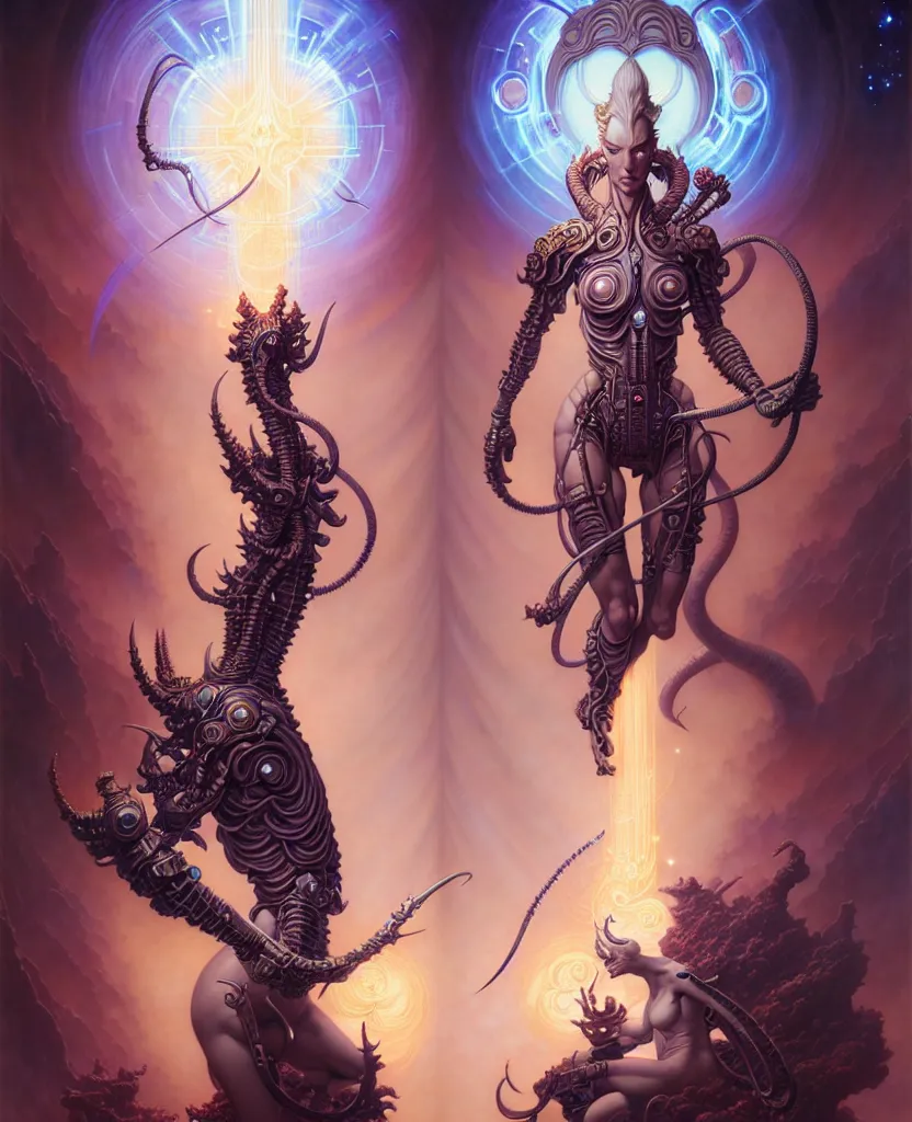 Image similar to beautiful saggitarius fantasy character portrait, ultra realistic, wide angle, intricate details, the fifth element artifacts, highly detailed by peter mohrbacher, hajime sorayama, wayne barlowe, boris vallejo, aaron horkey, gaston bussiere, craig mullins