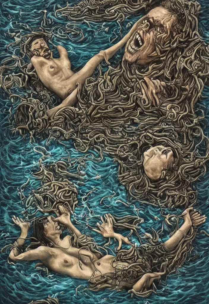 Image similar to highly detailed surrealist art about drowning slowly