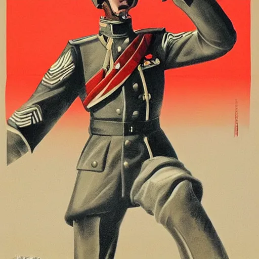 Image similar to a detailed and complex, highly detailed, concept art, soviet propaganda poster depicting a general emu in military uniform. painting by irakli toidze,