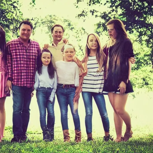 Image similar to photo of a father and his five daughters, high quality photograph, instagram