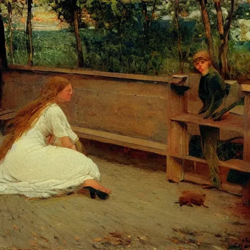 Prompt: The last day in paradise, oil on canvas, 1883