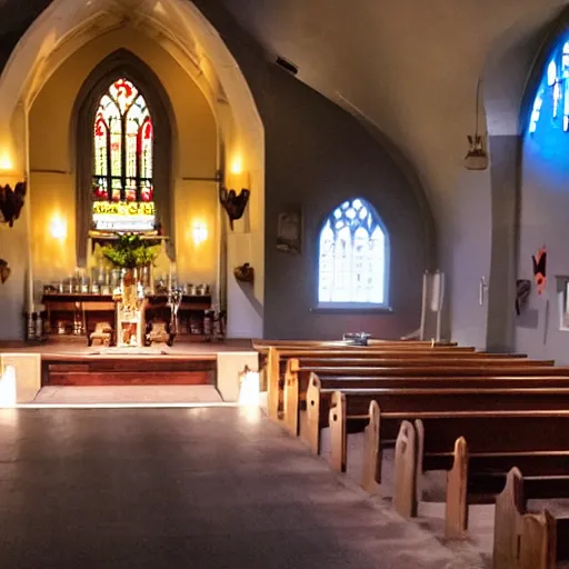 Prompt: a church that vapes the body and blood of christ as communion