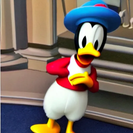 Prompt: donald duck at the ritz, real life, photorealistic, 3 d