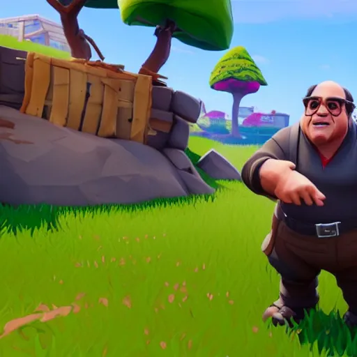 Image similar to an in-game screenshot of Danny Devito as a skin in Fortnite