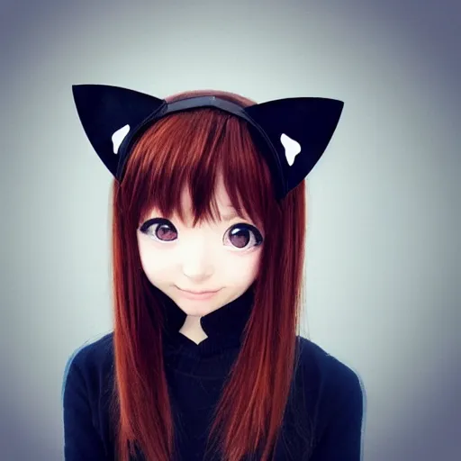 Prompt: a girl with a cat ear, anime style