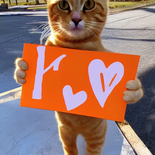 Image similar to cute orange tabby cat holding a sign that says